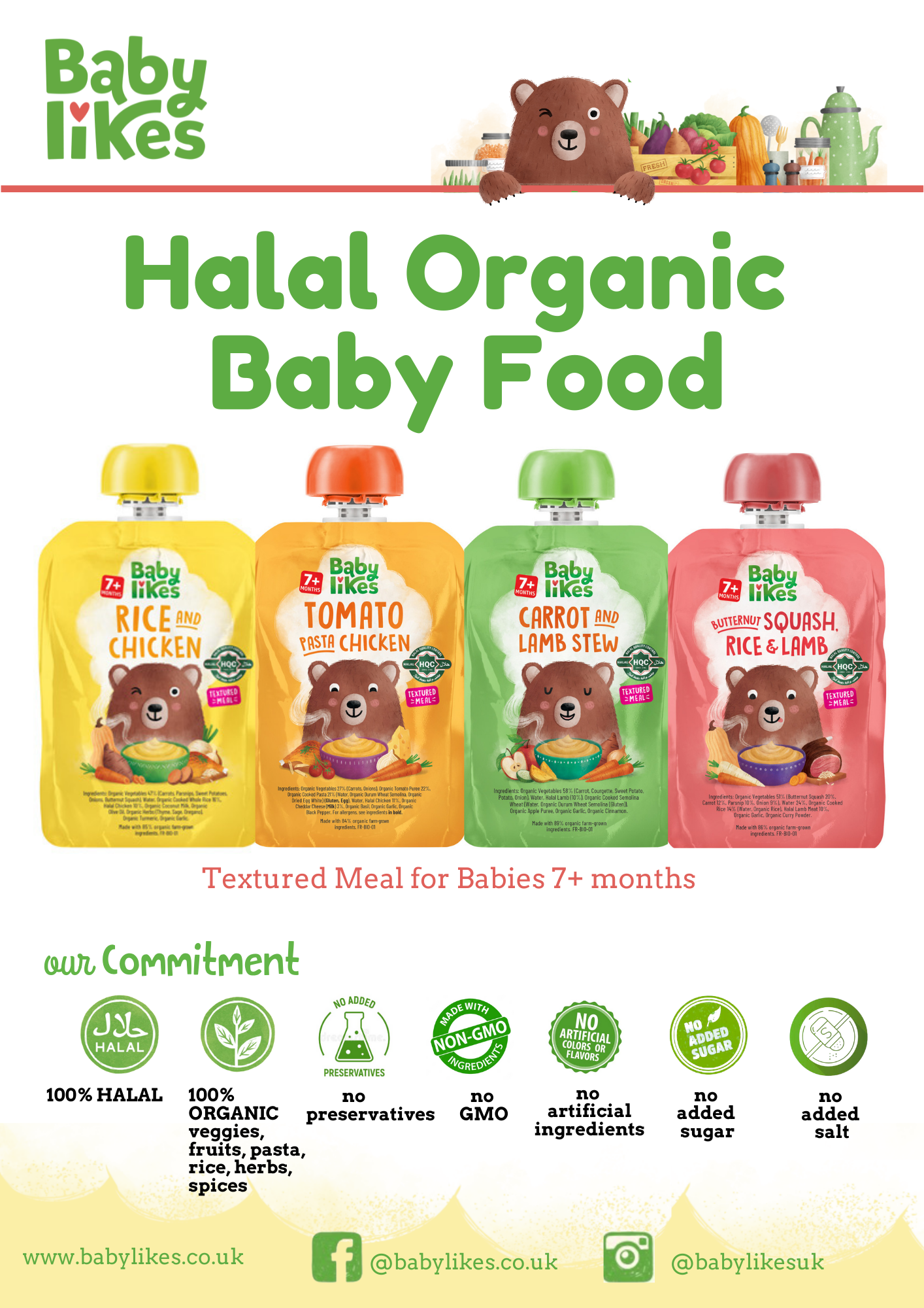 Baby Likes Halal Organic Baby Meals Mixed Combo Pack from 7 months 4 x 130g