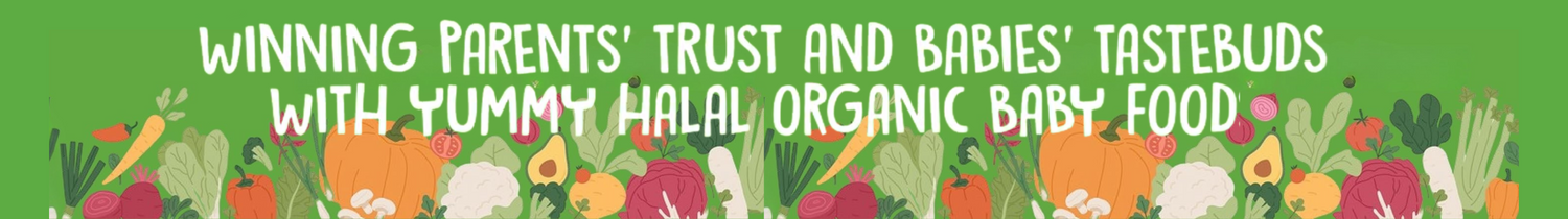 Marketing banner highlighting Baby Likes as a trusted choice for parents, featuring halal-certified organic baby food that delights babies' tastebuds and supports healthy weaning