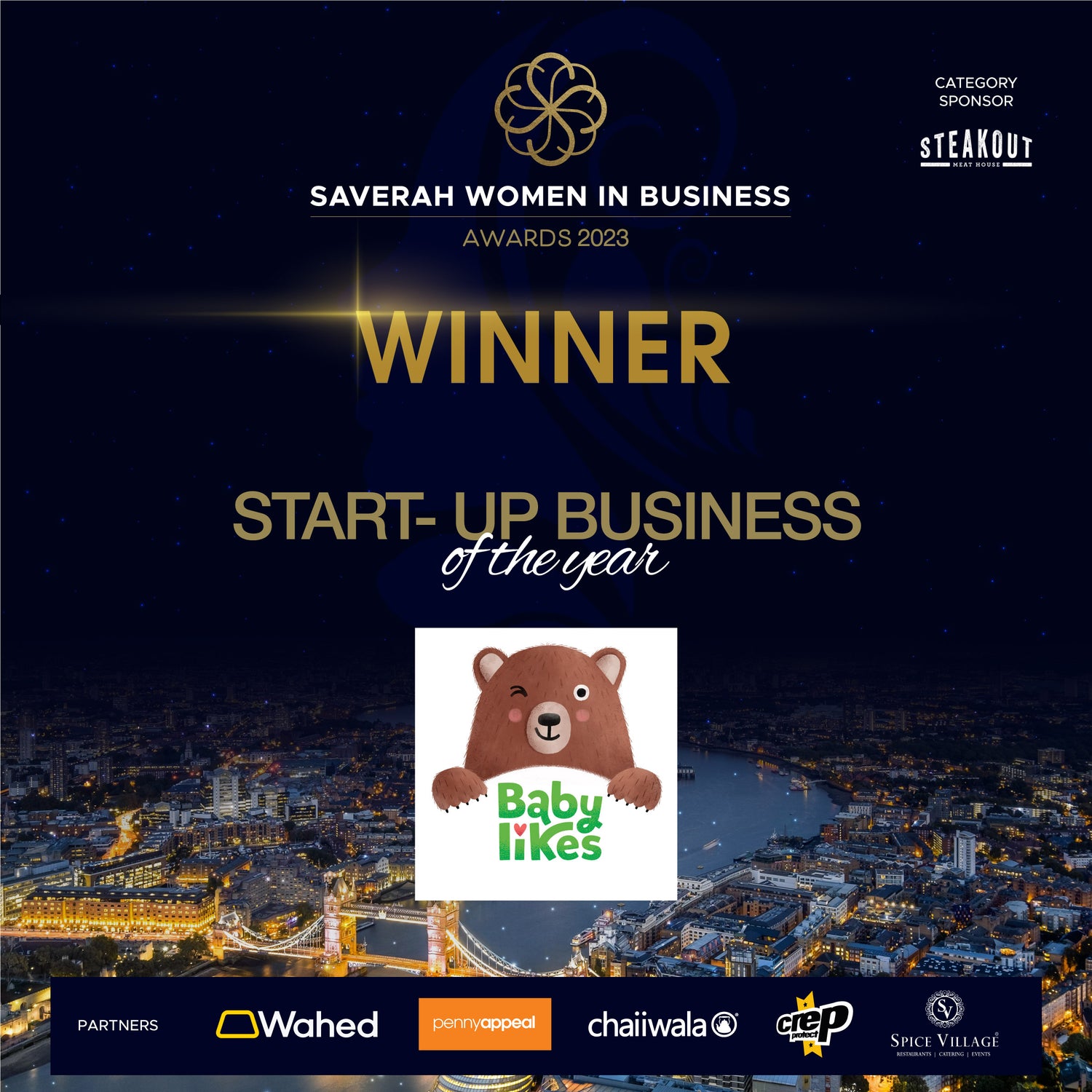 Baby Likes awarded Best Startup Business at the 2023 Saverah Business Awards — recognised for innovation, community impact, growth potential, and commitment to sustainability in halal organic baby food