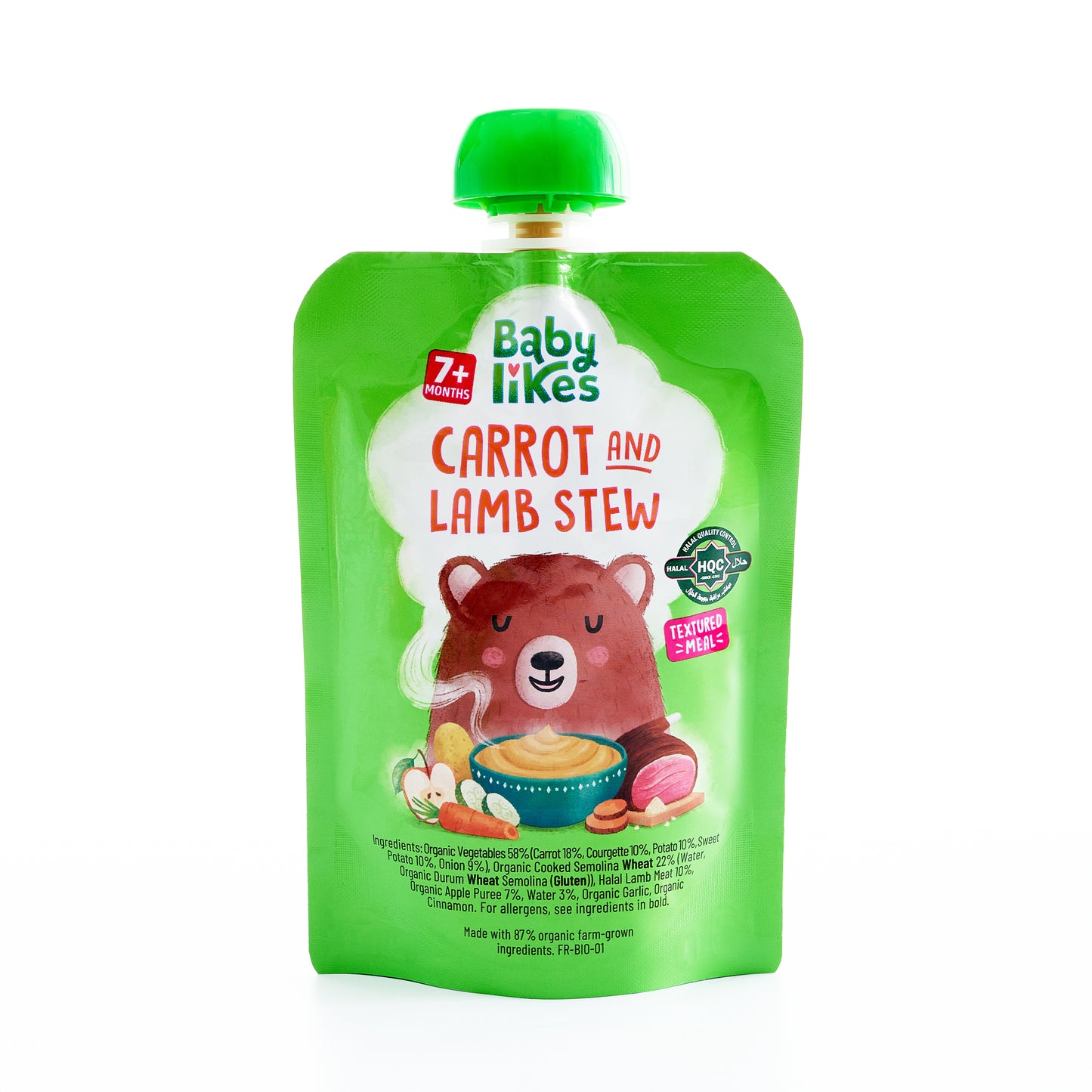 Halal Baby Food Pouches - Carrot and Lamb Stew 6 pouches, 130g, Stage 2, Organic Baby Puree for 7+ months