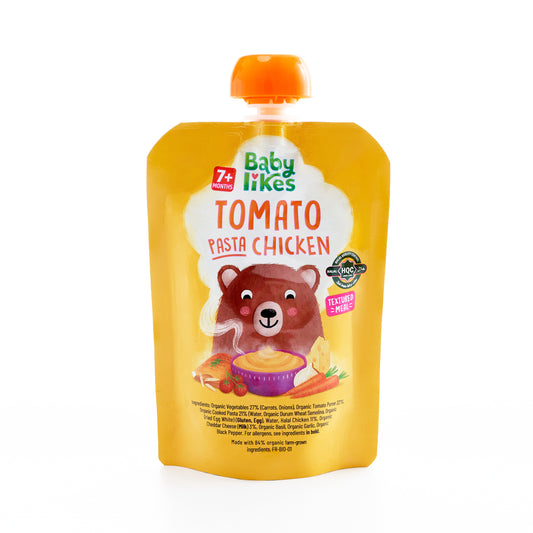 Halal Baby Food Pouch - Tomato Pasta Chicken 130 grams, Stage 2, Organic Baby Puree for 7+ months