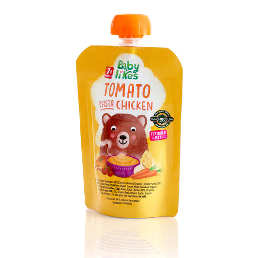 Halal Baby Food Pouch - Tomato Pasta Chicken 130 grams, Stage 2, Organic Baby Puree for 7+ months