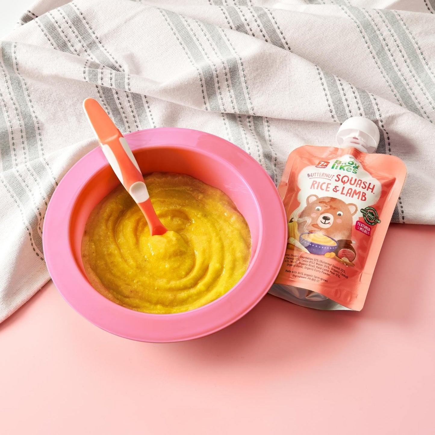 Halal Baby Food Pouch - Butternut Squash, Rice and Lamb 130g, Organic Baby Food Puree for 7+ months