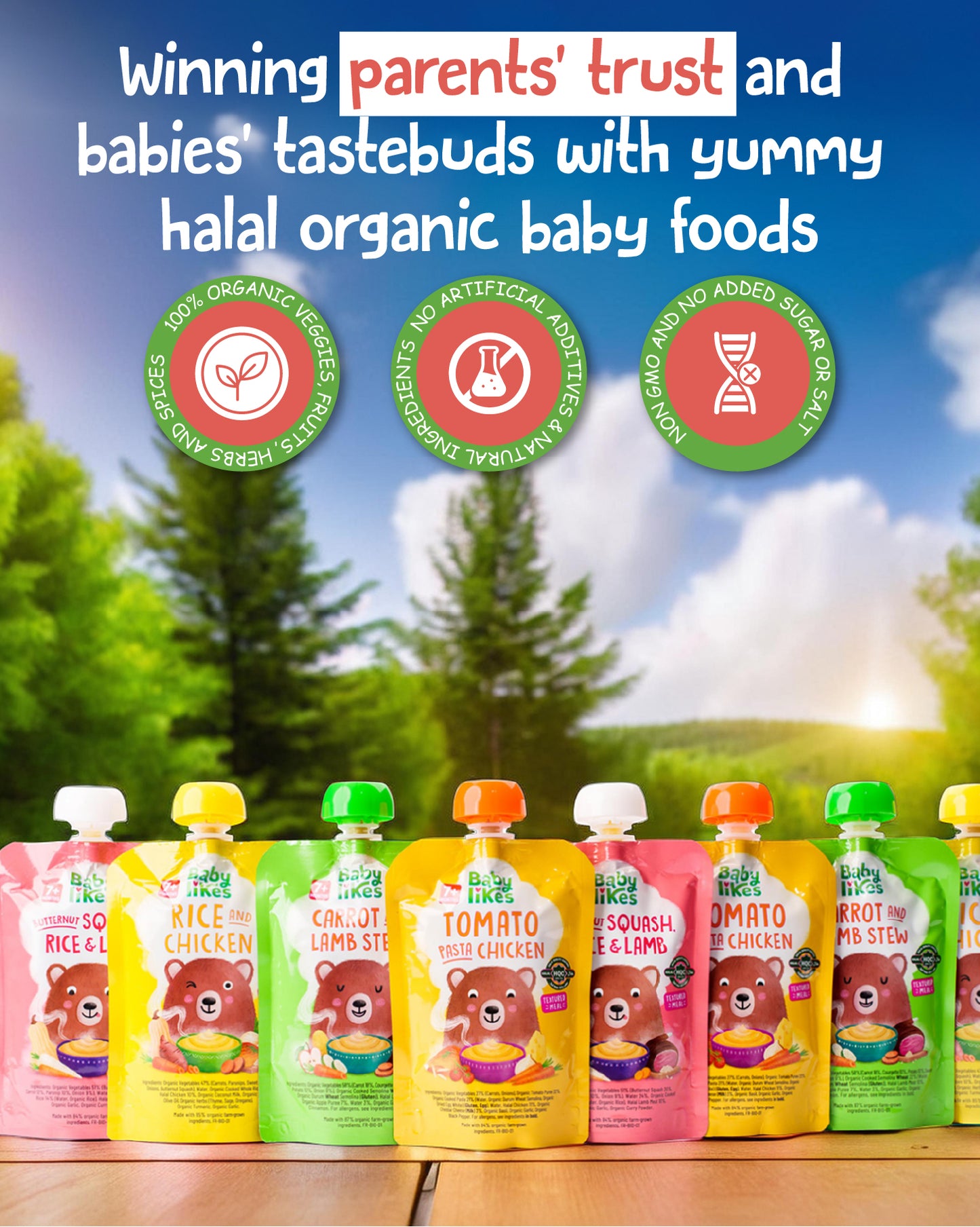 Halal Organic Baby Food Pouches – Variety Pack (Stage 2 Weaning, 7+ Months) | 8 x 130g | No Added Sugar, No Preservatives, No Added Salt