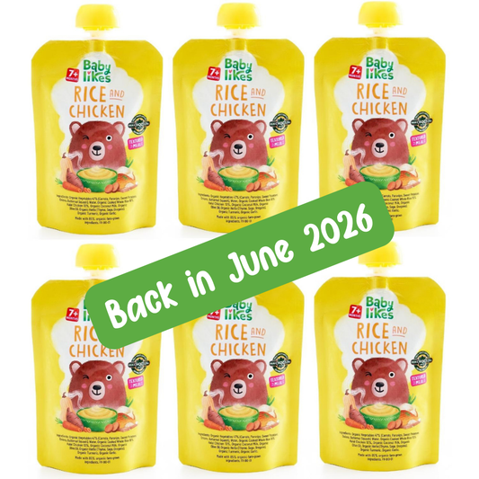 Halal Organic Baby Food Pouches – Rice and Chicken (Stage 2, 7+ Months) | 6 x 130g | No Added Sugar, No Preservatives, Natural Weaning Puree