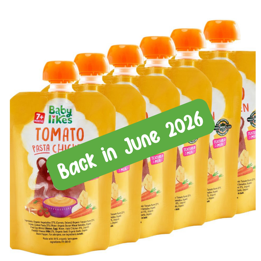 Halal Organic Baby Food Pouches – Tomato Pasta Chicken (Stage 2, 7+ Months) | 6 x 130g | No Added Sugar, No Preservatives, Natural Weaning Puree